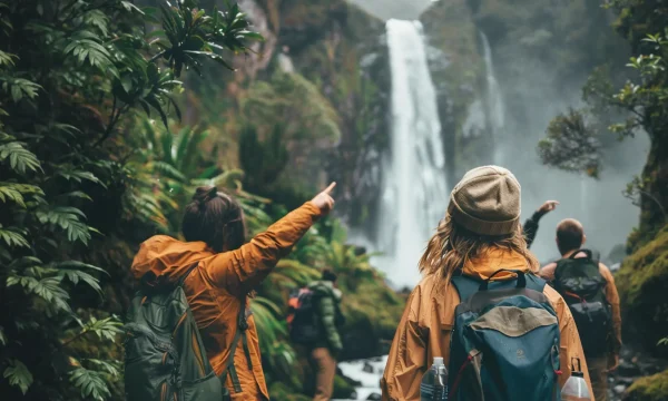 Explorers at Waterfall
