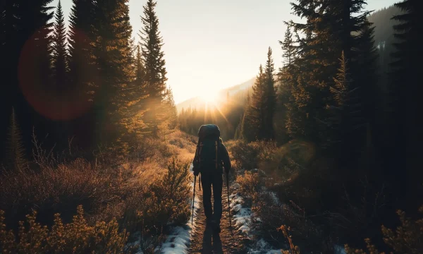 Hiker in Serene Forest